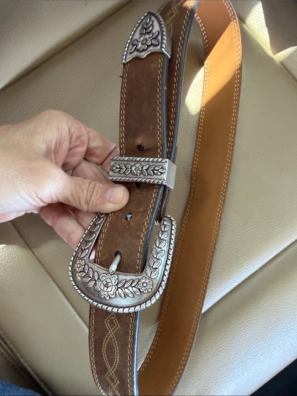 Ariat Tan Leather Belt with Metal Tip